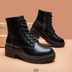 Faux Leather Chunky Combat Boots